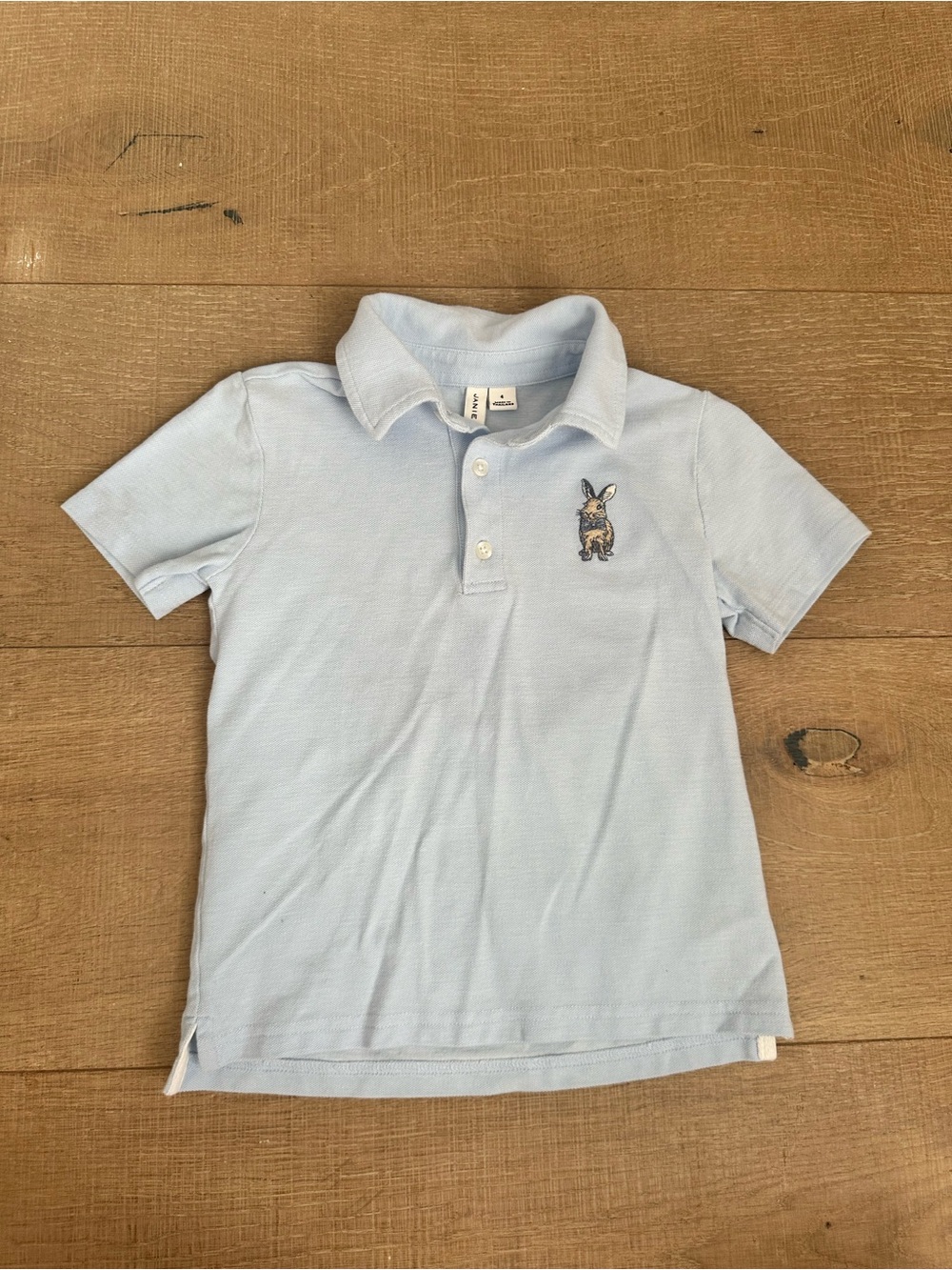 Janie and Jack Light Blue Polo with Bunny Patch - Picture 2 of 7